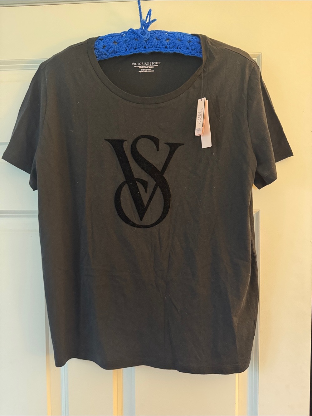 Victoria's Secret Black Short Sleeve Tee with Velvet VS Logo